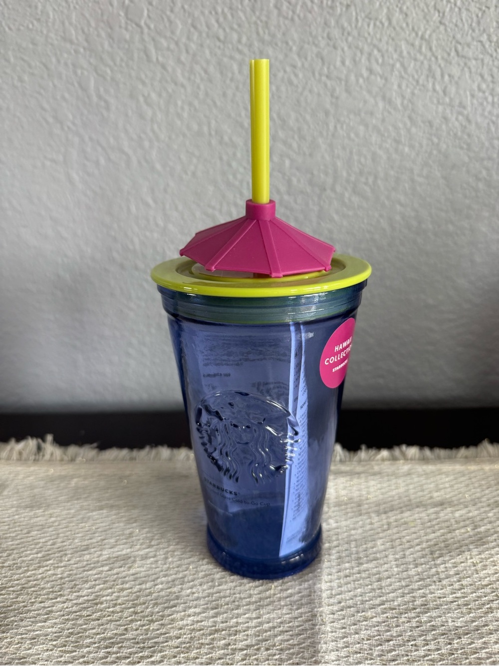 STARBUCKS Hawaii Exclusive Limited Edition Blue Glass Tumbler Cup Umbrella New